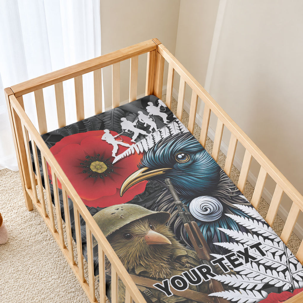 Kiwi-Tui Bird Soldier ANZAC Day Personalised Baby Bed Cover Maori Silver Fern Motif
