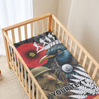Kiwi-Tui Bird Soldier ANZAC Day Personalised Baby Bed Cover Maori Silver Fern Motif