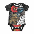 Kiwi-Tui Bird Soldier ANZAC Day Personalised Baby Onesie Maori Silver Fern Motif
