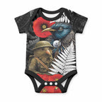 Kiwi-Tui Bird Soldier ANZAC Day Personalised Baby Onesie Maori Silver Fern Motif