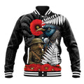 Kiwi-Tui Bird Soldier ANZAC Day Personalised Baseball Jacket Maori Silver Fern Motif