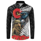 Kiwi-Tui Bird Soldier ANZAC Day Personalised Button Sweatshirt Maori Silver Fern Motif