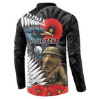 Kiwi-Tui Bird Soldier ANZAC Day Personalised Button Sweatshirt Maori Silver Fern Motif