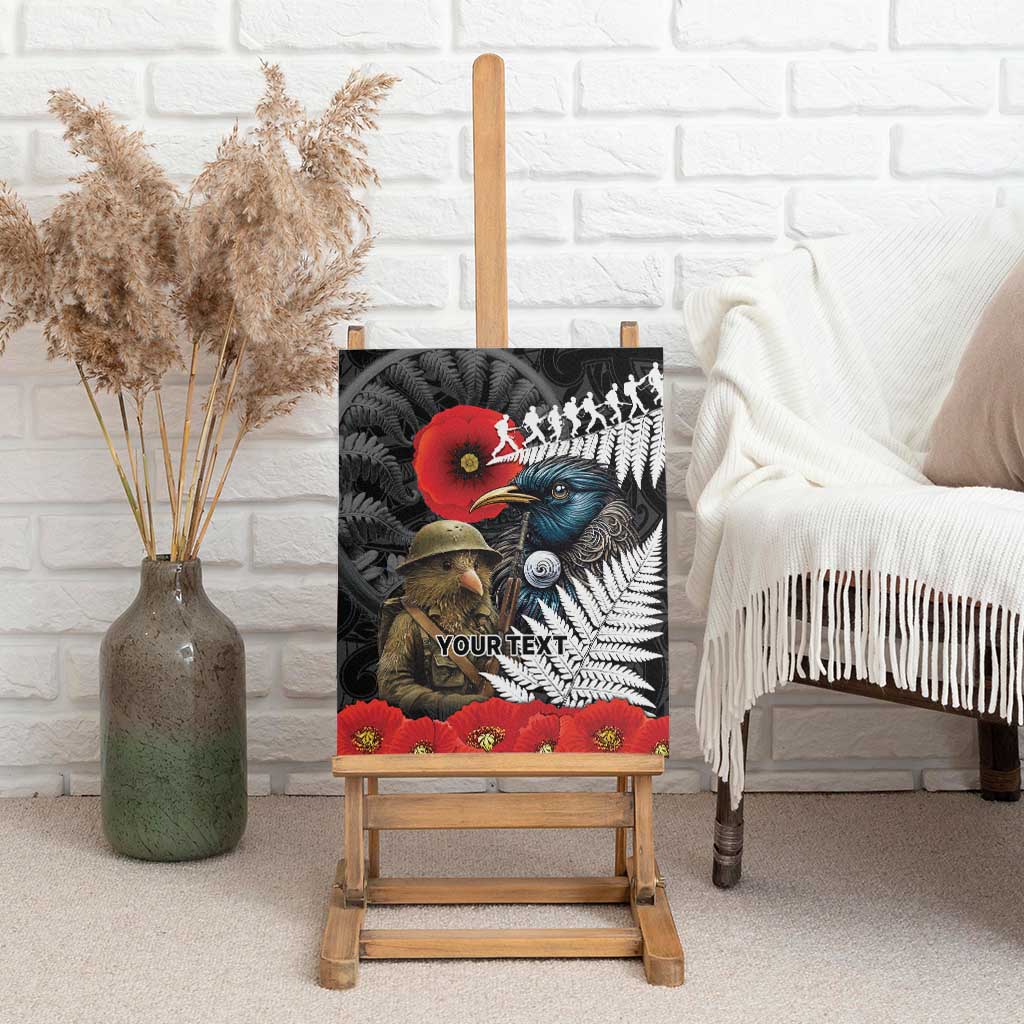 Kiwi-Tui Bird Soldier ANZAC Day Personalised Canvas Wall Art Maori Silver Fern Motif