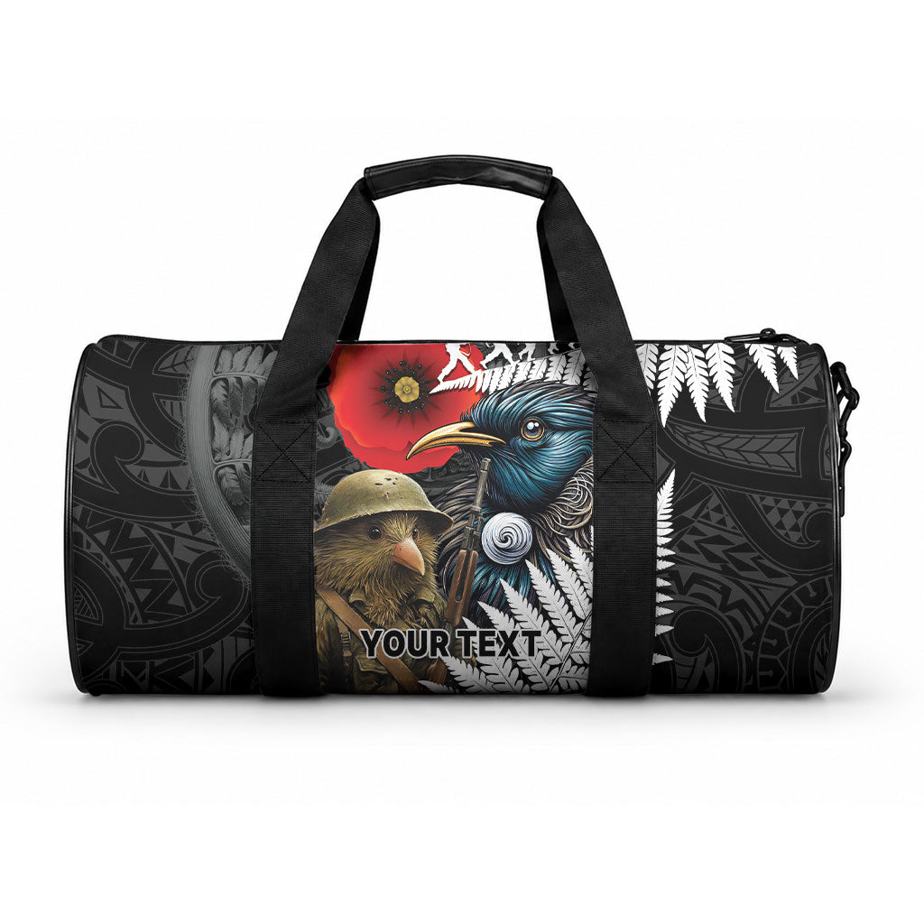 Kiwi-Tui Bird Soldier ANZAC Day Personalised Duffle Bag Maori Silver Fern Motif