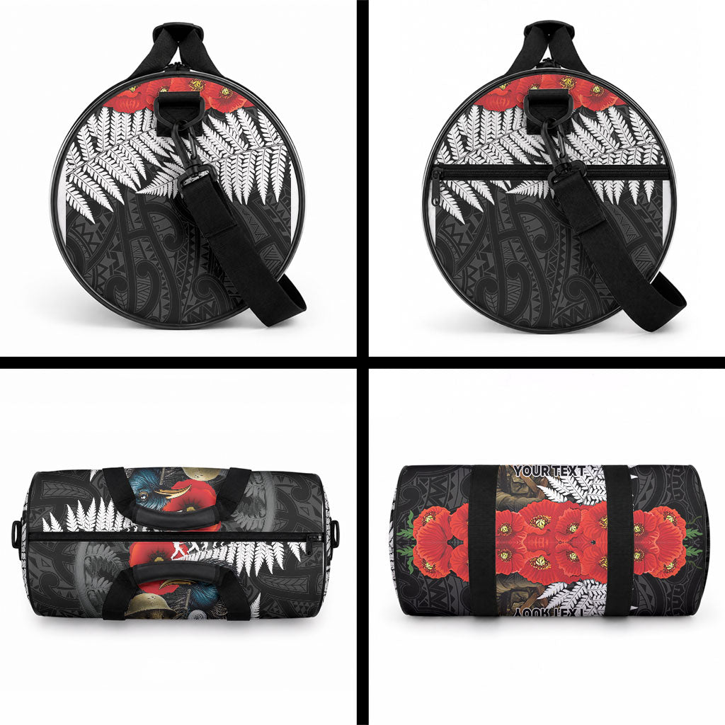 Kiwi-Tui Bird Soldier ANZAC Day Personalised Duffle Bag Maori Silver Fern Motif