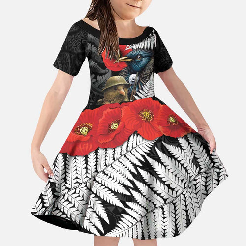 Kiwi-Tui Bird Soldier ANZAC Day Personalised Family Matching Long Sleeve Bodycon Dress and Hawaiian Shirt Maori Silver Fern Motif