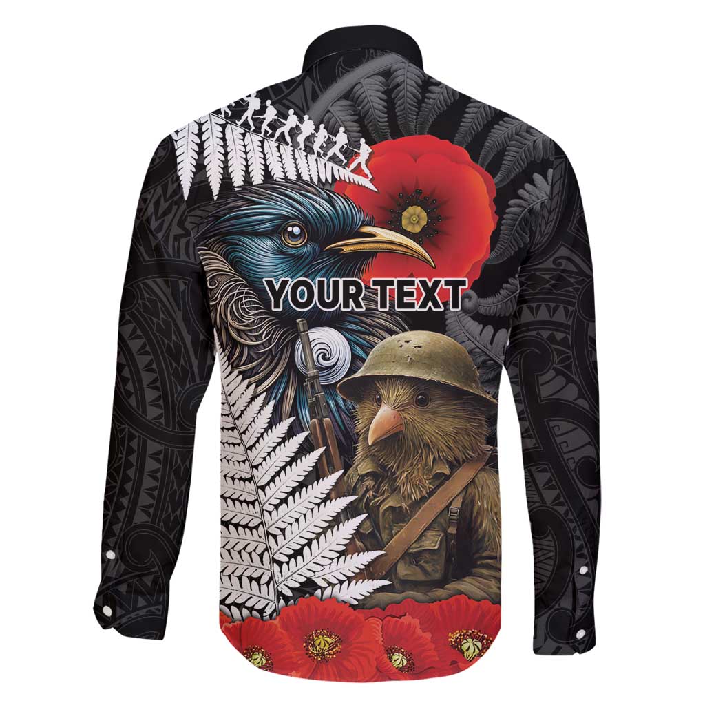 Kiwi-Tui Bird Soldier ANZAC Day Personalised Family Matching Off Shoulder Maxi Dress and Hawaiian Shirt Maori Silver Fern Motif