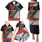 Kiwi-Tui Bird Soldier ANZAC Day Personalised Family Matching Puletasi and Hawaiian Shirt Maori Silver Fern Motif