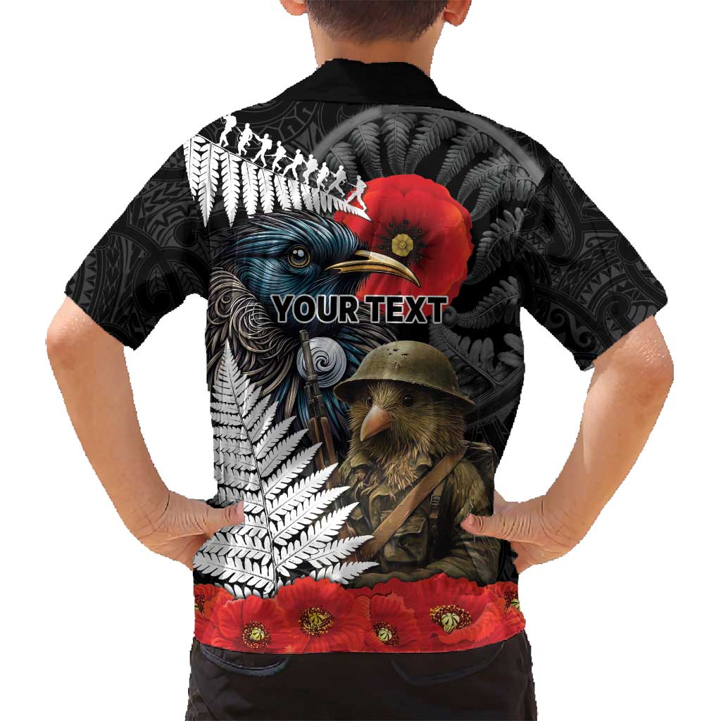 Kiwi-Tui Bird Soldier ANZAC Day Personalised Family Matching Tank Maxi Dress and Hawaiian Shirt Maori Silver Fern Motif
