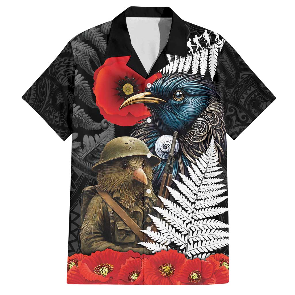 Kiwi-Tui Bird Soldier ANZAC Day Personalised Family Matching Tank Maxi Dress and Hawaiian Shirt Maori Silver Fern Motif