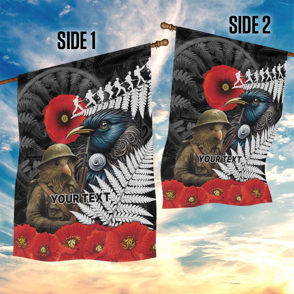 Kiwi-Tui Bird Soldier ANZAC Day Personalised Garden Flag Maori Silver Fern Motif