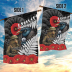 Kiwi-Tui Bird Soldier ANZAC Day Personalised Garden Flag Maori Silver Fern Motif