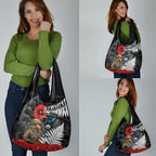 Kiwi-Tui Bird Soldier ANZAC Day Personalised Grocery Bag Maori Silver Fern Motif