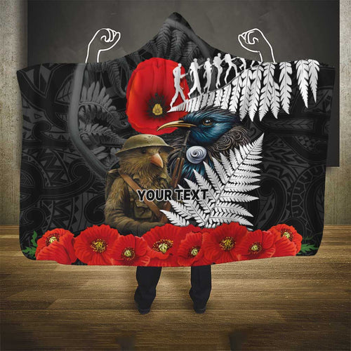 Kiwi-Tui Bird Soldier ANZAC Day Personalised Hooded Blanket Maori Silver Fern Motif