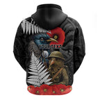 Kiwi-Tui Bird Soldier ANZAC Day Personalised Hoodie Maori Silver Fern Motif