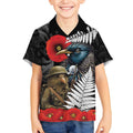 Kiwi-Tui Bird Soldier ANZAC Day Personalised Kid Hawaiian Shirt Maori Silver Fern Motif