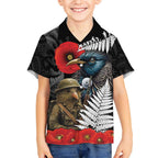 Kiwi-Tui Bird Soldier ANZAC Day Personalised Kid Hawaiian Shirt Maori Silver Fern Motif