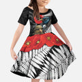 Kiwi-Tui Bird Soldier ANZAC Day Personalised Kid Short Sleeve Dress Maori Silver Fern Motif