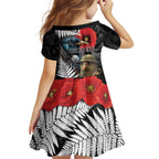Kiwi-Tui Bird Soldier ANZAC Day Personalised Kid Short Sleeve Dress Maori Silver Fern Motif