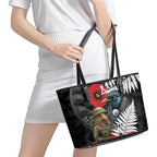 Kiwi-Tui Bird Soldier ANZAC Day Personalised Leather Tote Bag Maori Silver Fern Motif