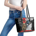 Kiwi-Tui Bird Soldier ANZAC Day Personalised Leather Tote Bag Maori Silver Fern Motif