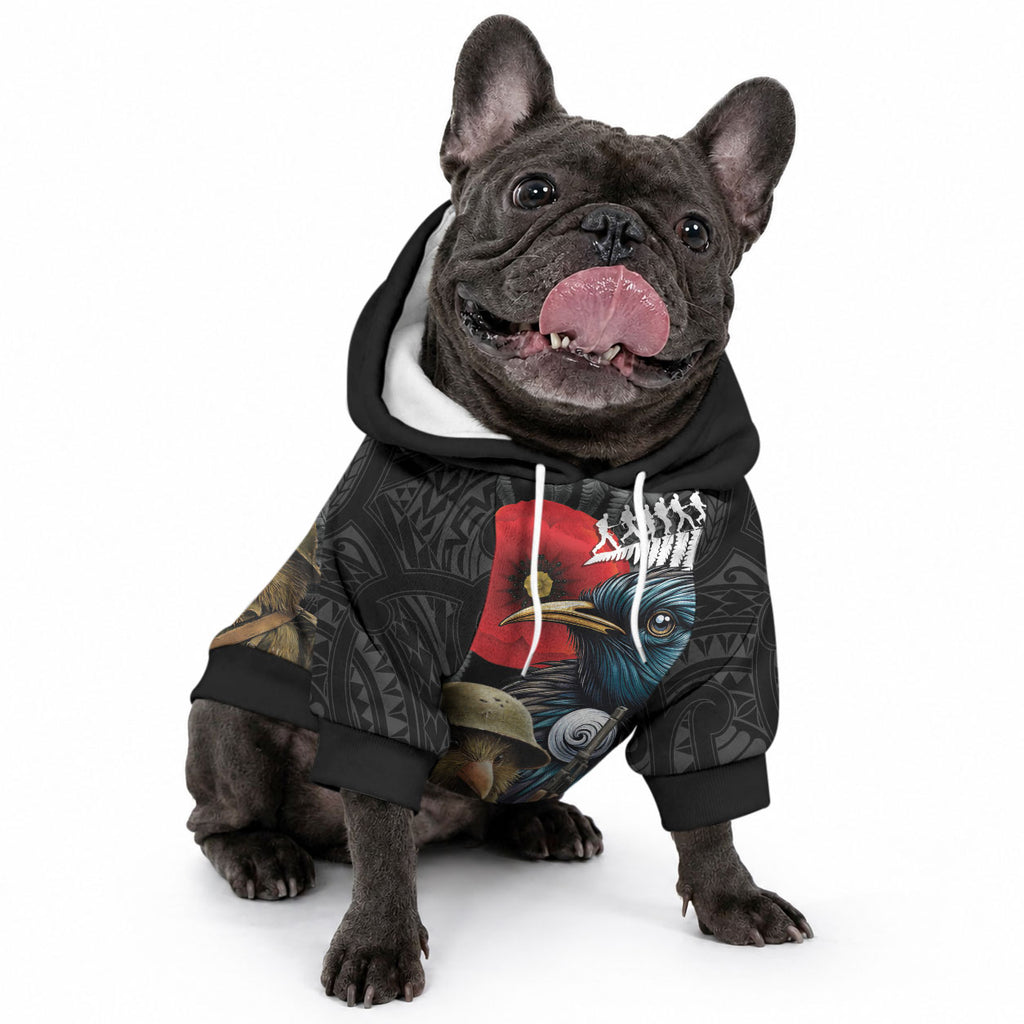 Kiwi-Tui Bird Soldier ANZAC Day Personalised Pet Hoodie Maori Silver Fern Motif