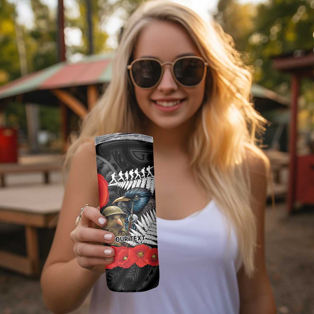 Kiwi-Tui Bird Soldier ANZAC Day Personalised Skinny Tumbler Maori Silver Fern Motif