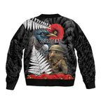 Kiwi-Tui Bird Soldier ANZAC Day Personalised Sleeve Zip Bomber Jacket Maori Silver Fern Motif