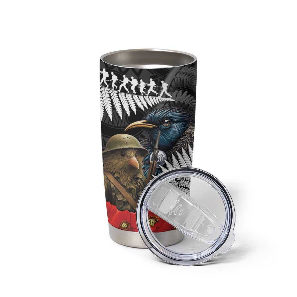 Kiwi-Tui Bird Soldier ANZAC Day Personalised Tumbler Cup Maori Silver Fern Motif