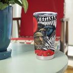 Kiwi-Tui Bird Soldier ANZAC Day Personalised Tumbler Cup Maori Silver Fern Motif