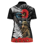Kiwi-Tui Bird Soldier ANZAC Day Personalised Women Polo Shirt Maori Silver Fern Motif