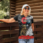 Kiwi-Tui Bird Soldier ANZAC Day Personalised Women Polo Shirt Maori Silver Fern Motif