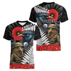 Kiwi-Tui Bird Soldier ANZAC Day Personalised Women V-Neck T-Shirt Maori Silver Fern Motif