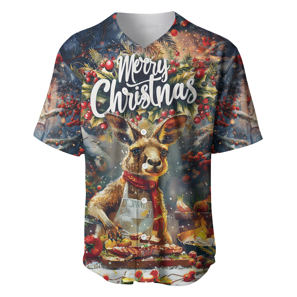 Personalised Kangaroo Chef Christmas in July Baseball Jersey