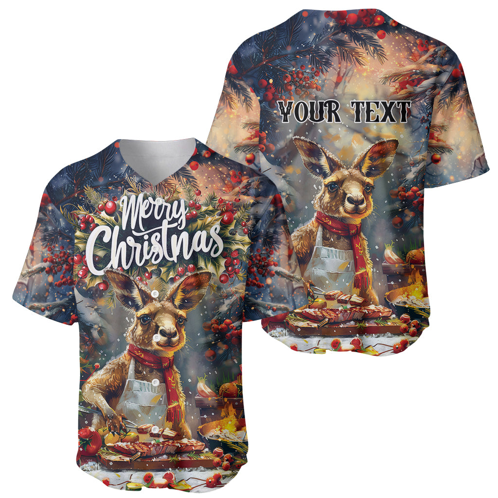 Personalised Kangaroo Chef Christmas in July Baseball Jersey