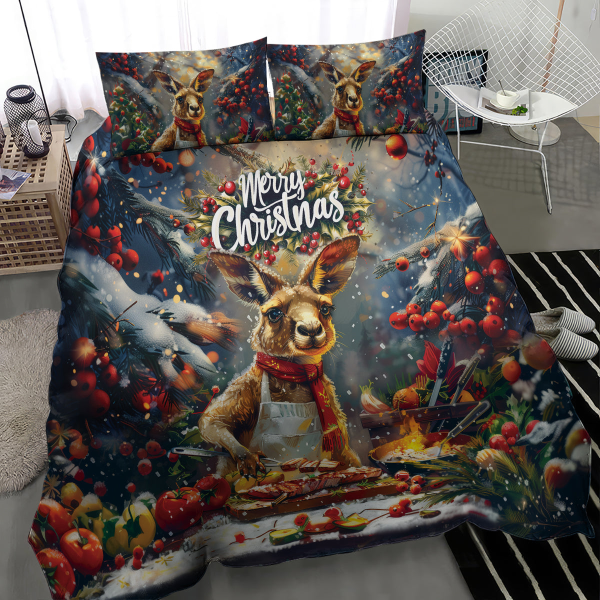 Kangaroo Chef Christmas in July Bedding Set