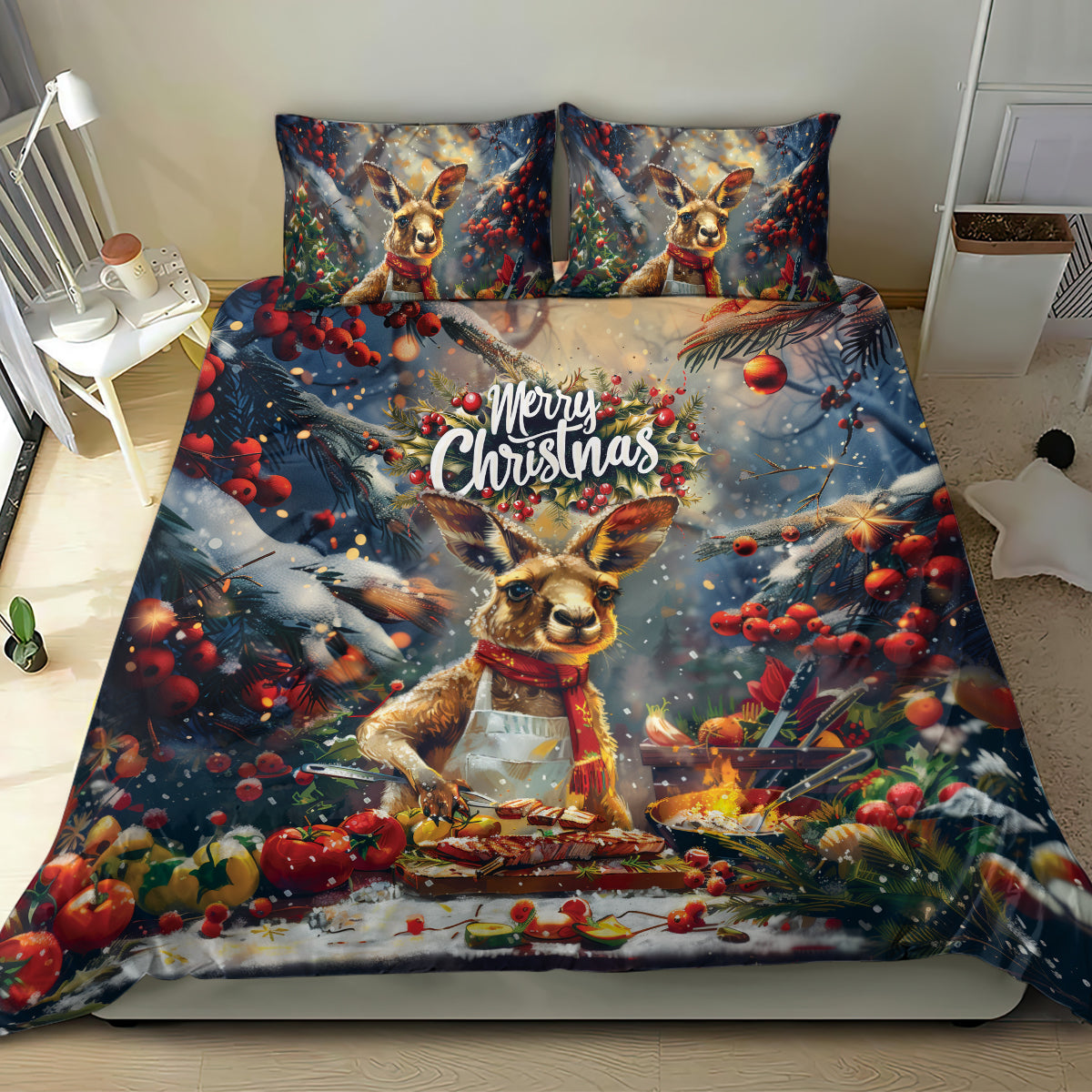 Kangaroo Chef Christmas in July Bedding Set