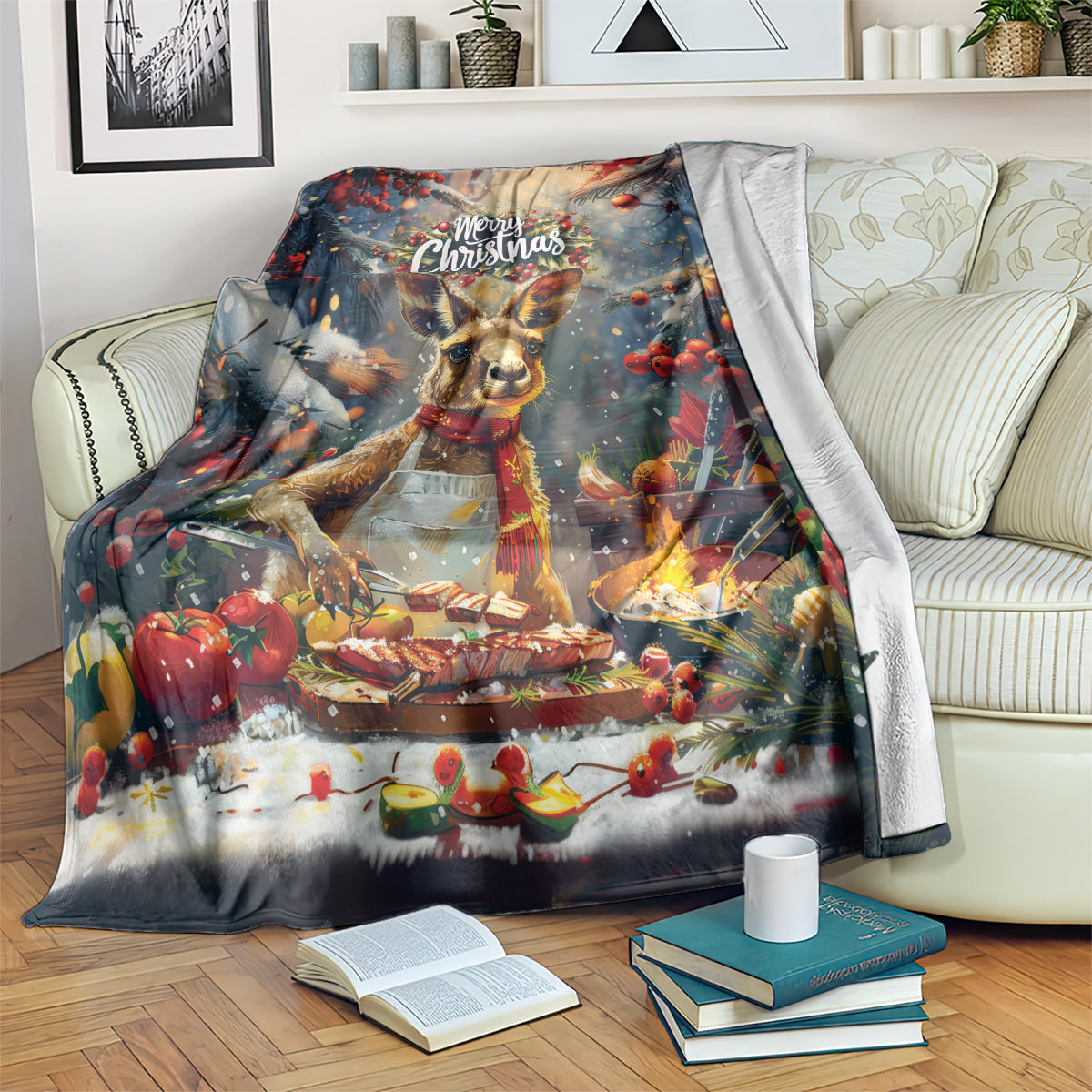 Kangaroo Chef Christmas in July Blanket