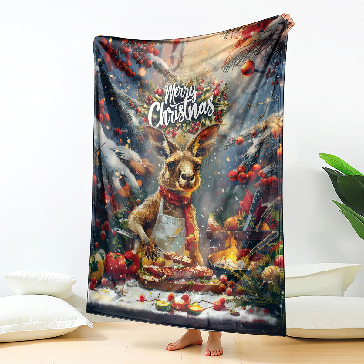 Kangaroo Chef Christmas in July Blanket