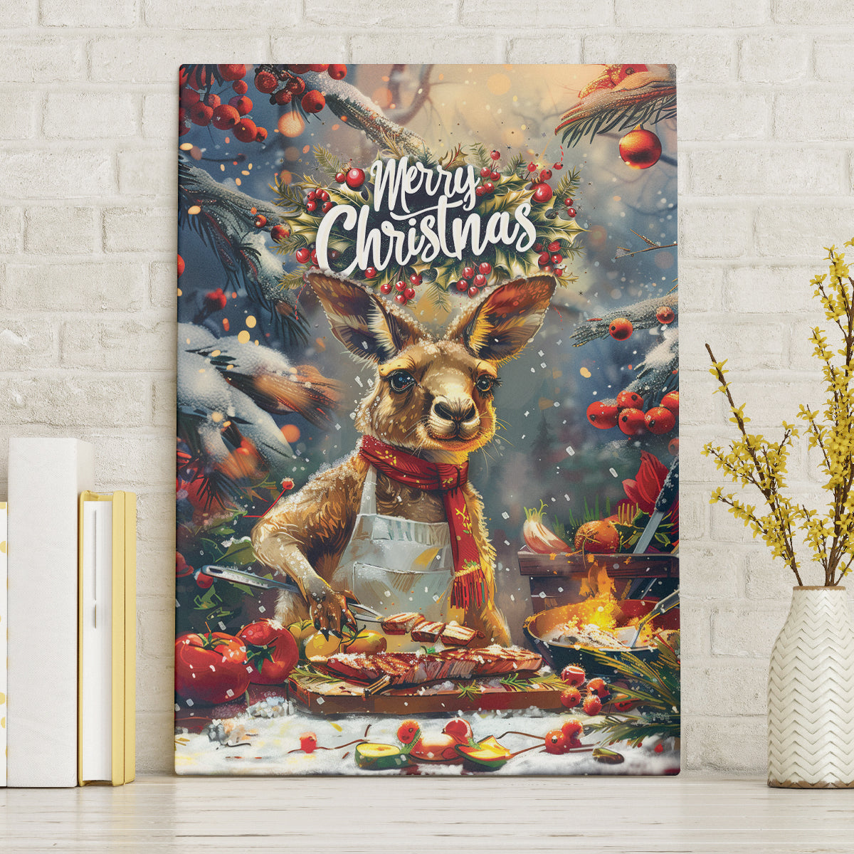 Kangaroo Chef Christmas in July Canvas Wall Art