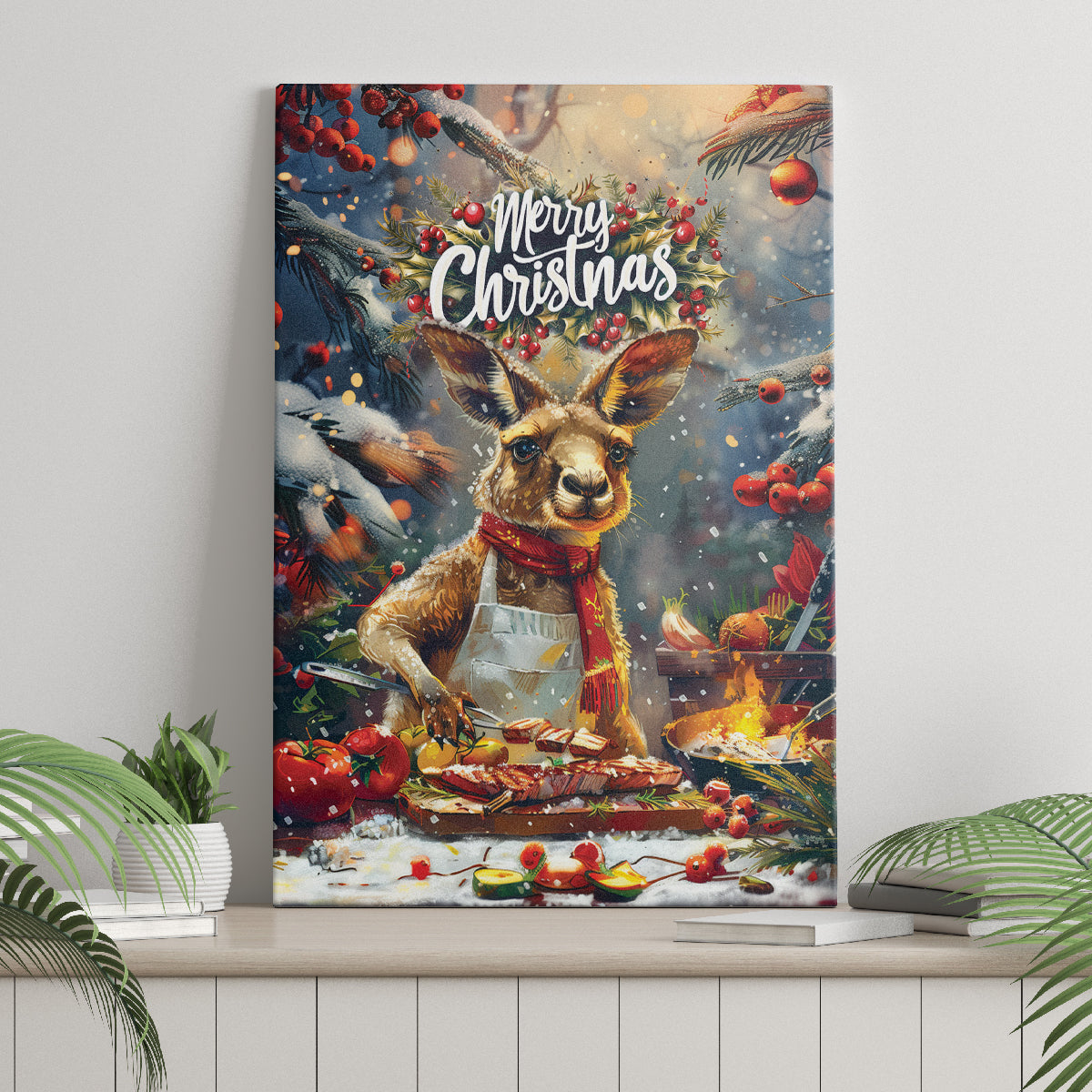 Kangaroo Chef Christmas in July Canvas Wall Art