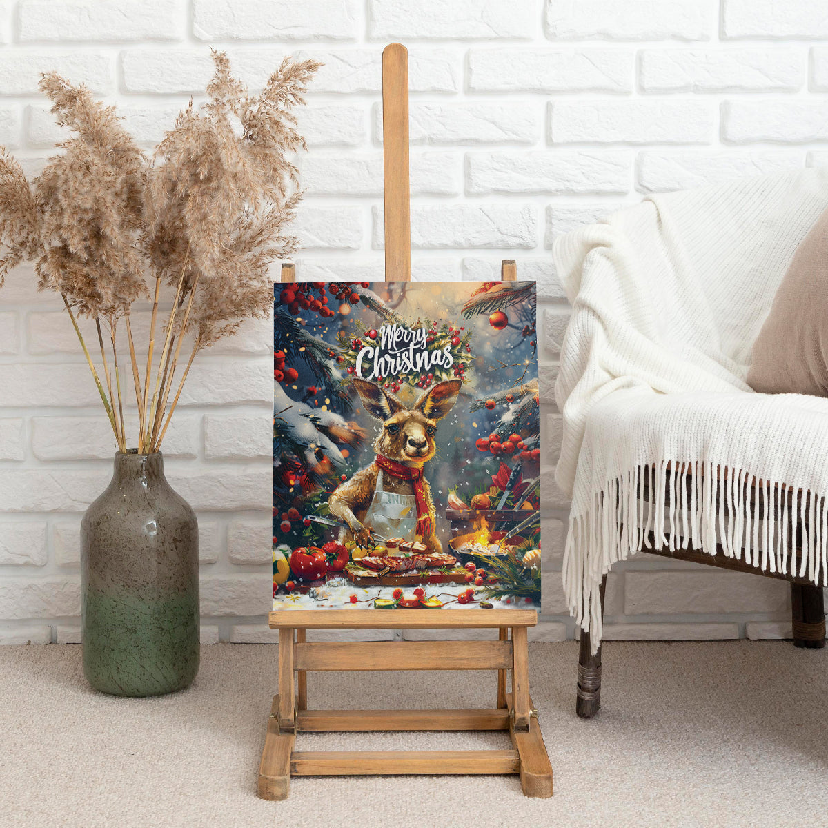 Kangaroo Chef Christmas in July Canvas Wall Art