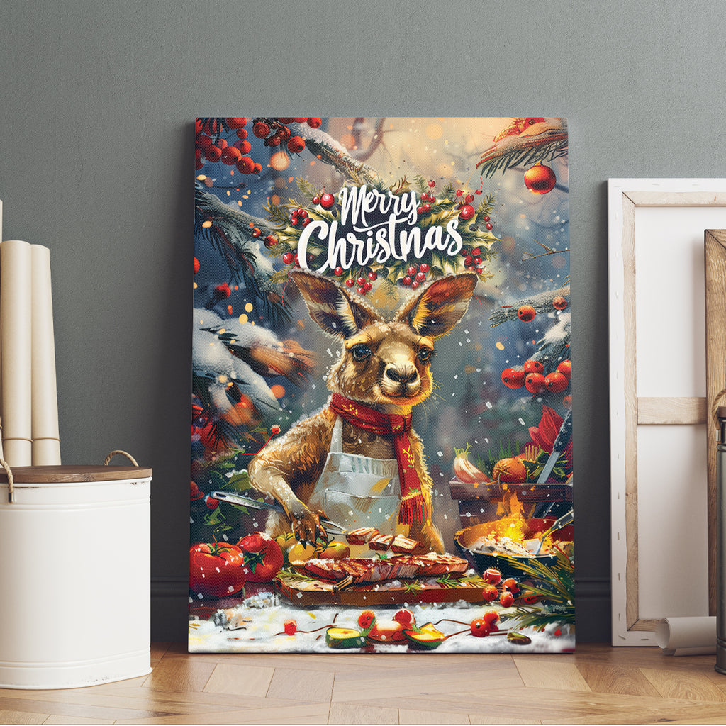 Kangaroo Chef Christmas in July Canvas Wall Art