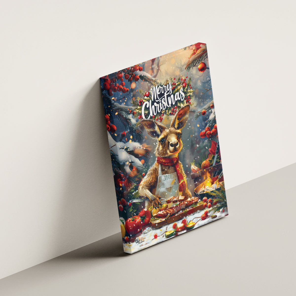 Kangaroo Chef Christmas in July Canvas Wall Art