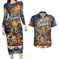Personalised Kangaroo Chef Christmas in July Couples Matching Long Sleeve Bodycon Dress and Hawaiian Shirt