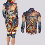 Personalised Kangaroo Chef Christmas in July Couples Matching Long Sleeve Bodycon Dress and Long Sleeve Button Shirt
