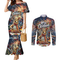 Personalised Kangaroo Chef Christmas in July Couples Matching Mermaid Dress and Long Sleeve Button Shirt