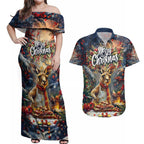 Personalised Kangaroo Chef Christmas in July Couples Matching Off Shoulder Maxi Dress and Hawaiian Shirt