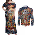 Personalised Kangaroo Chef Christmas in July Couples Matching Off Shoulder Maxi Dress and Long Sleeve Button Shirt